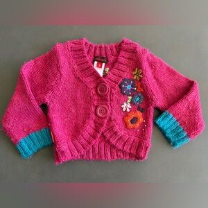 Catimini Knit Pink Cardigan with Floral Accents Sz 6 months